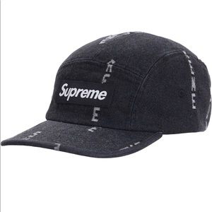 Supreme Logo Stripe Jacquard Denim Camp cap Black